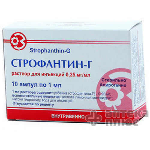 Строфантин г розчин для інєкцій 0 №025% ампули 1 мл